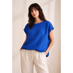 Atelier Delphine Cotton Gauze Top | Cobalt Blue | Size M